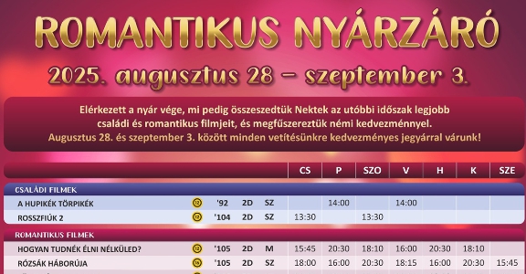Petőfi Mozi Pápa aktuális műsora 2025. augusztus 28-tól szeptember 03-ig!
