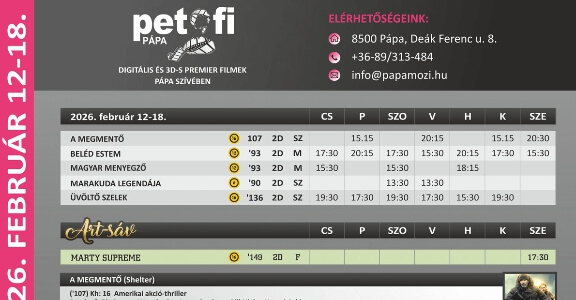 Petőfi Mozi Pápa aktuális műsora 