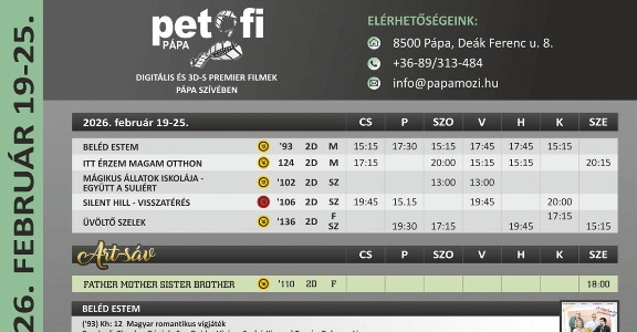 Petőfi Mozi Pápa aktuális műsora 