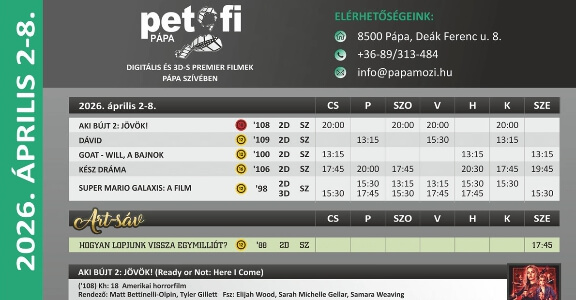 Petőfi Mozi Pápa aktuális műsora 