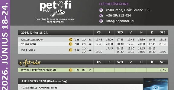 Petőfi Mozi Pápa aktuális műsora 