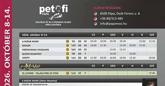 Petőfi Mozi Pápa aktuális műsora 