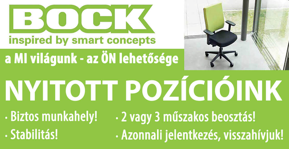 Bock Hungária Kft. várja jelentkezőket számos pozícióra!