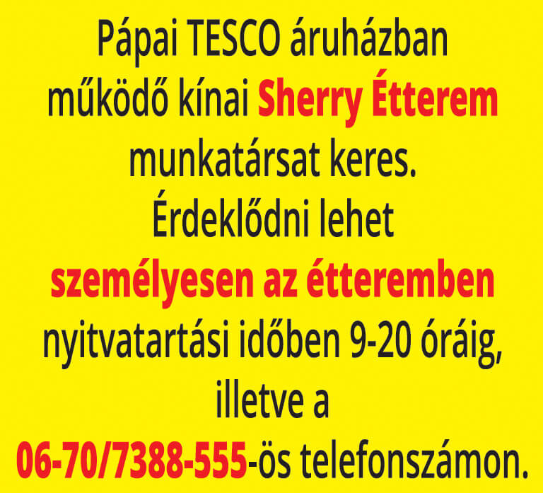 Sherry Étterem munkatársat keres