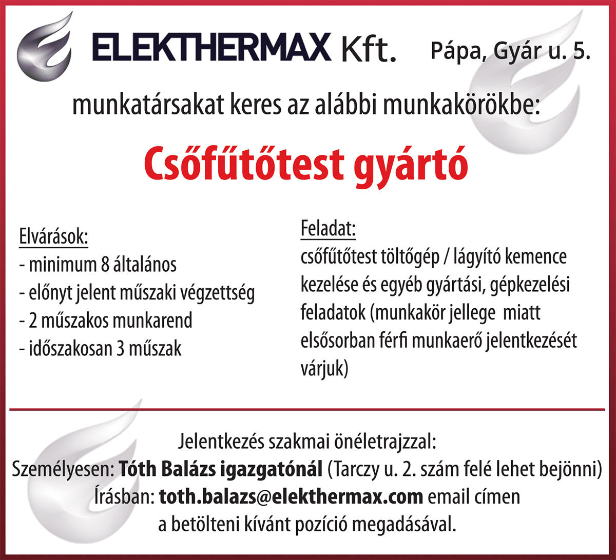 Csőfűtőtest gyártó munkakör