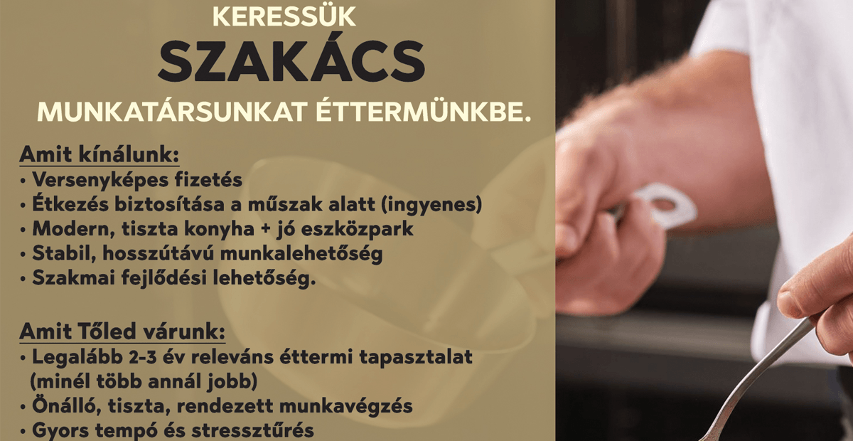 Szakács munkatársat keresünk