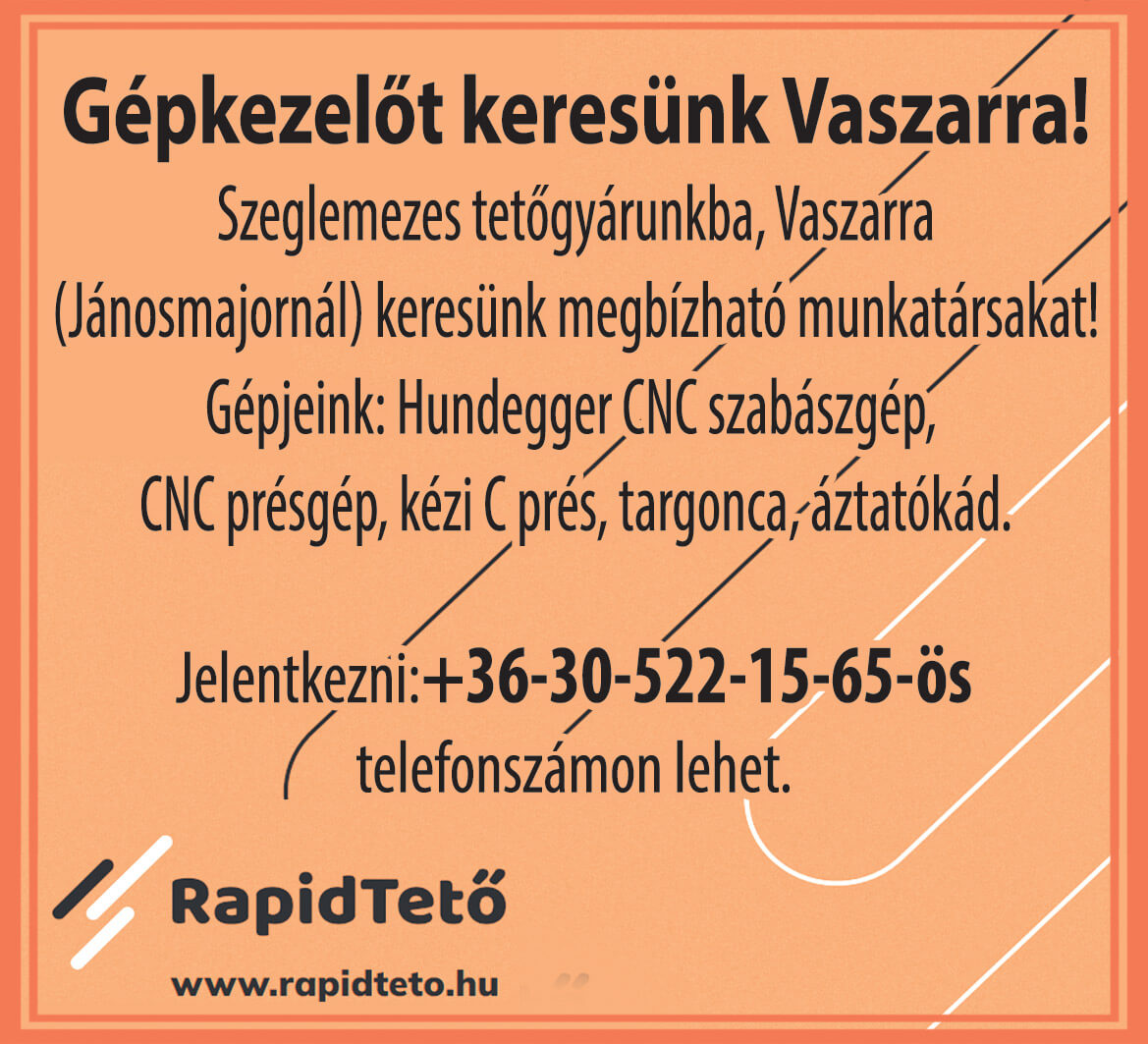 Gépkezelőt keresünk Vaszarra