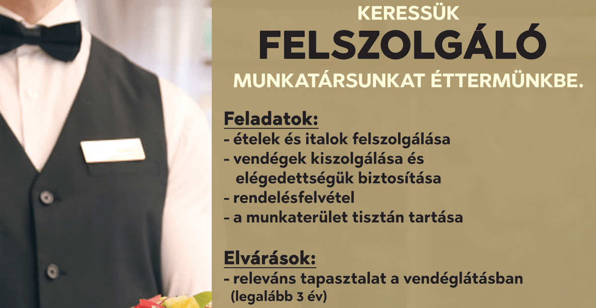 Felszolgálót keres a Gólyafészek Vendéglő