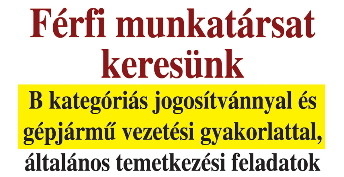 Méki-R Kft. férfi munkatársat keres