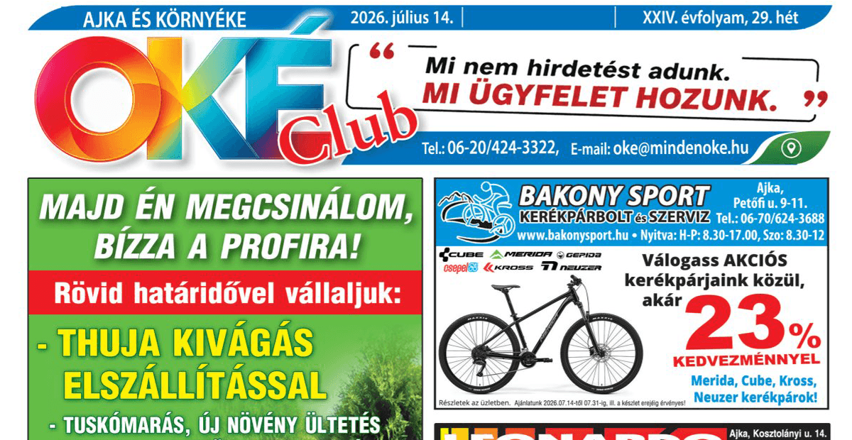 Oké Club Ajka 2026/29. hét