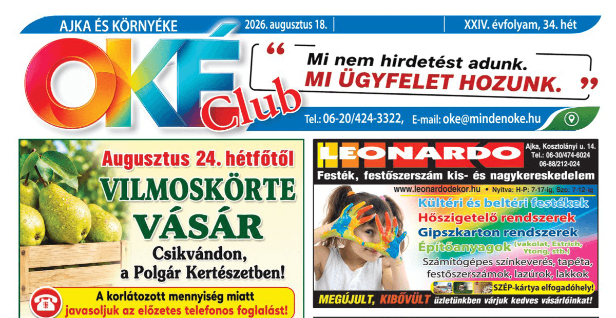 Oké Club Ajka 2026/34. hét